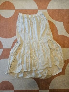 Johnny Was Light Cream Embroidered Tiered Maxi Skirt